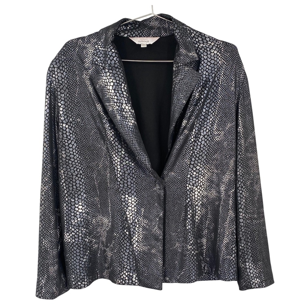 Exclusively MISOOK Metallic Snakeskin Print Open‎ Front Blazer Jacket XL
